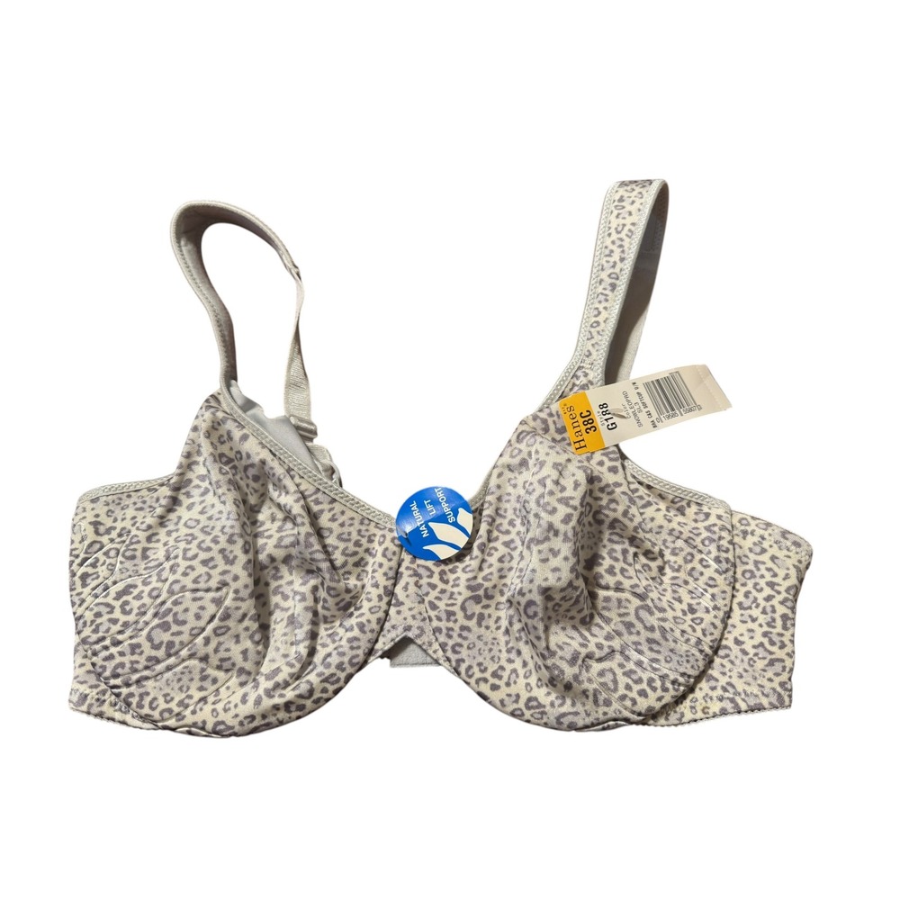 Hanes Bra Women 38C Grey Snow Leopard NEW Natural Lift Support G188 Underwire